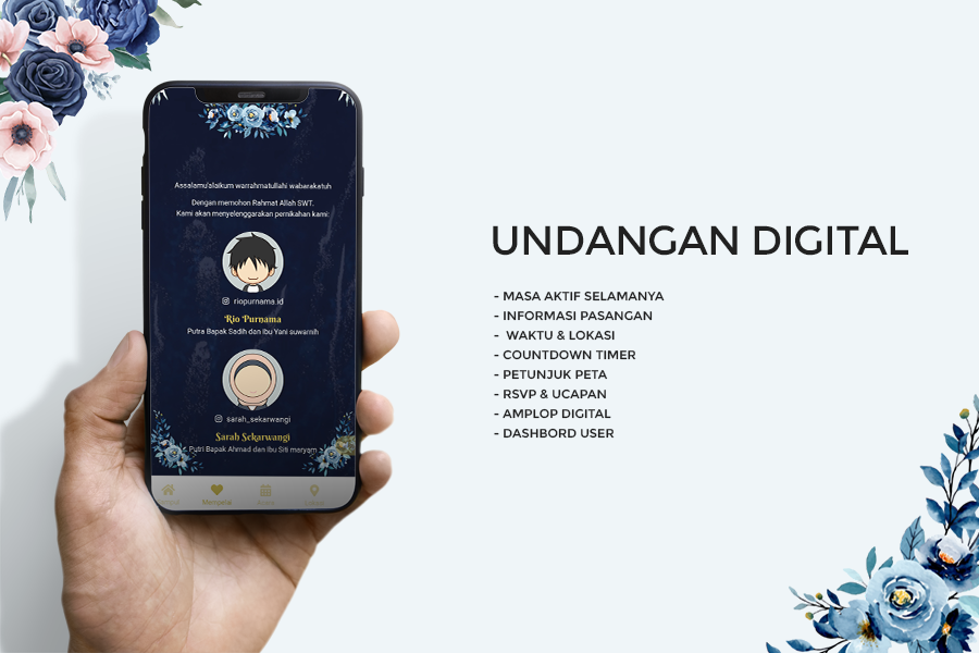Invitation Floral Dark Blue